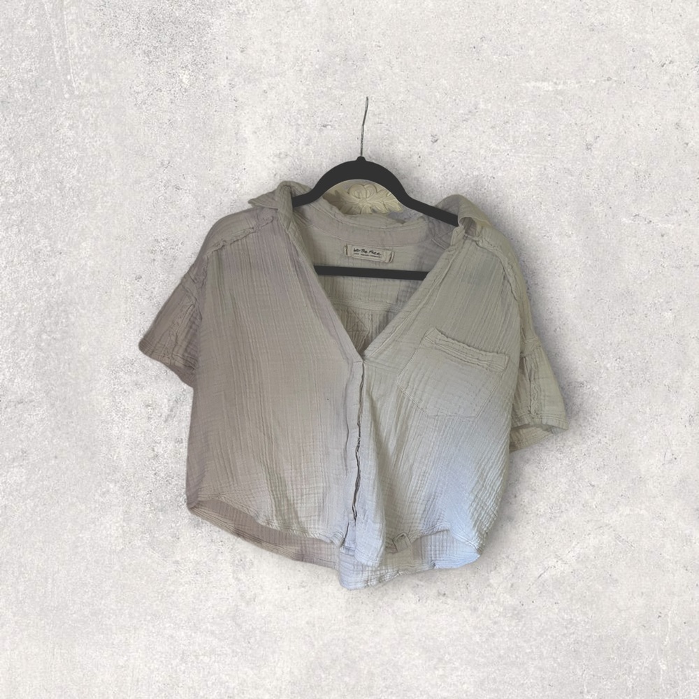 Free People cropped white cotton collared button up top ultra soft